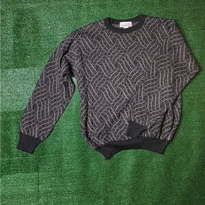 Saks Fifth Avenue Black and Gray Crewneck Sweater with Geometric Design